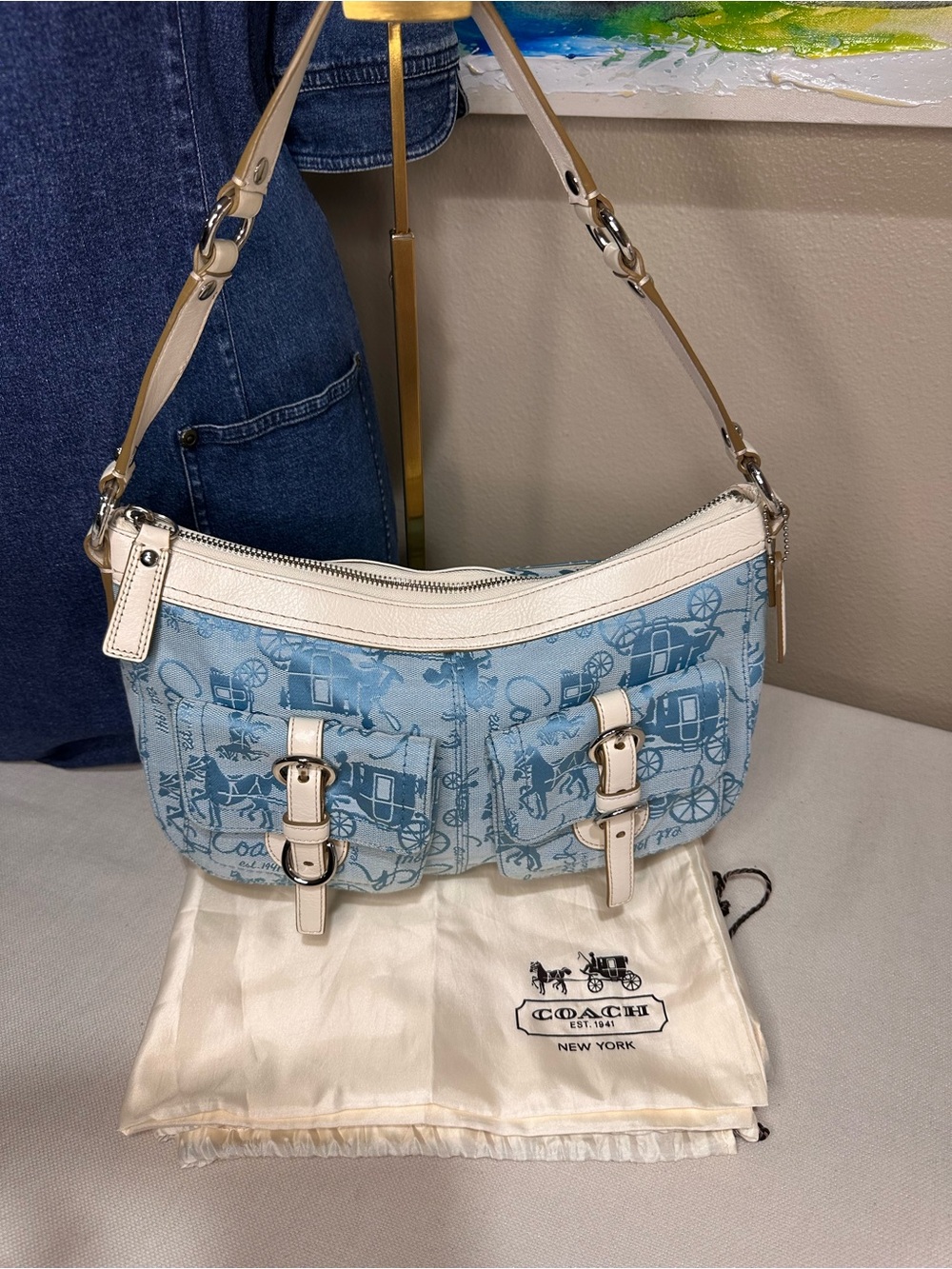 Coach Horse & Carriage Y2K shoulder Bag with Cream Trim with dust bag - Picture 15 of 15